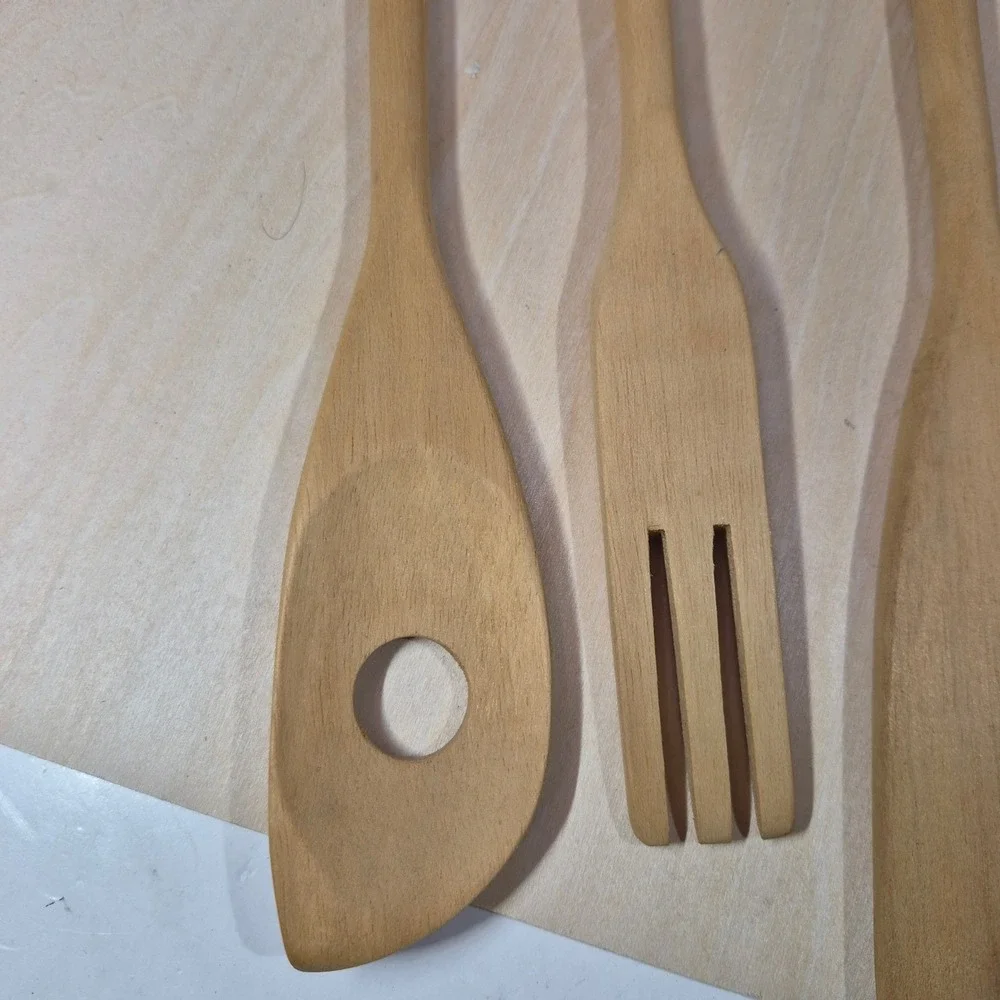 Set of 4 Wooden Kitchen Utensils with Ceramic Vegetable‎ Handles